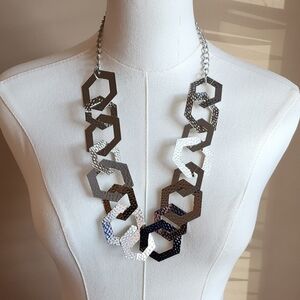 Silvertone Hammered Hexagon Chain Necklace